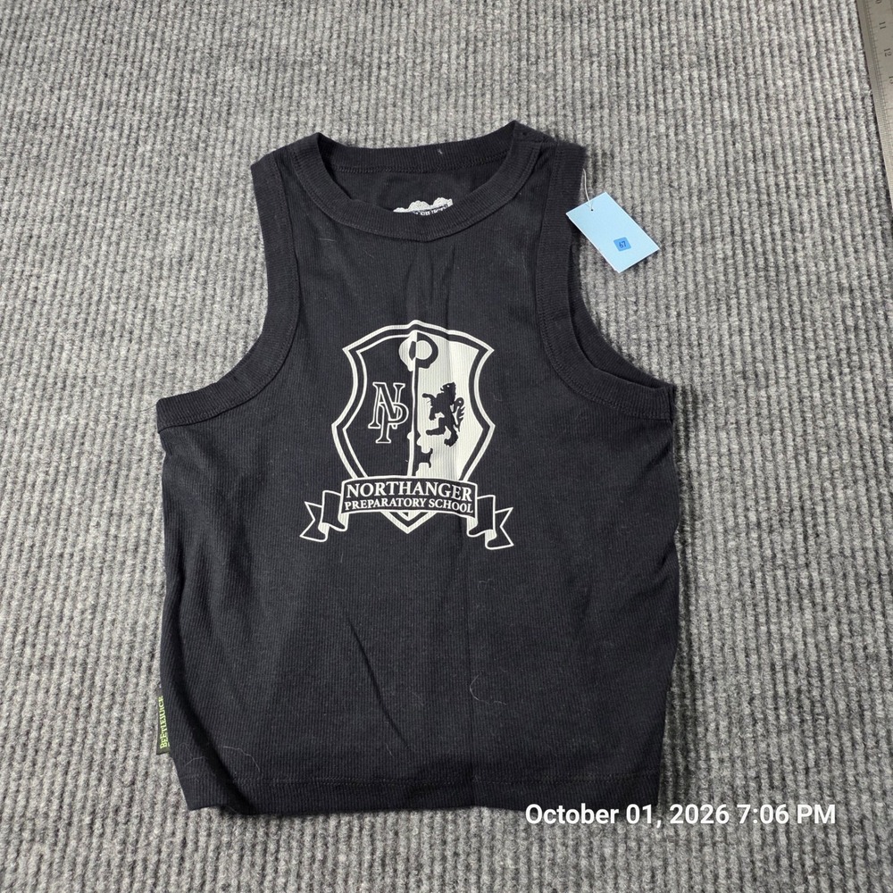 Beetlejuice Northanger Preparatory School Graphic Ribbed Tank Top Black XS NEW